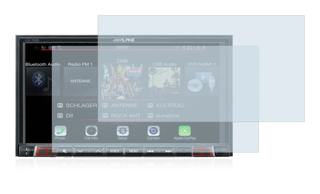 Immagine del dispositivo Alpine iLX-702D con un'ampia varietà di protezioni per lo schermo.