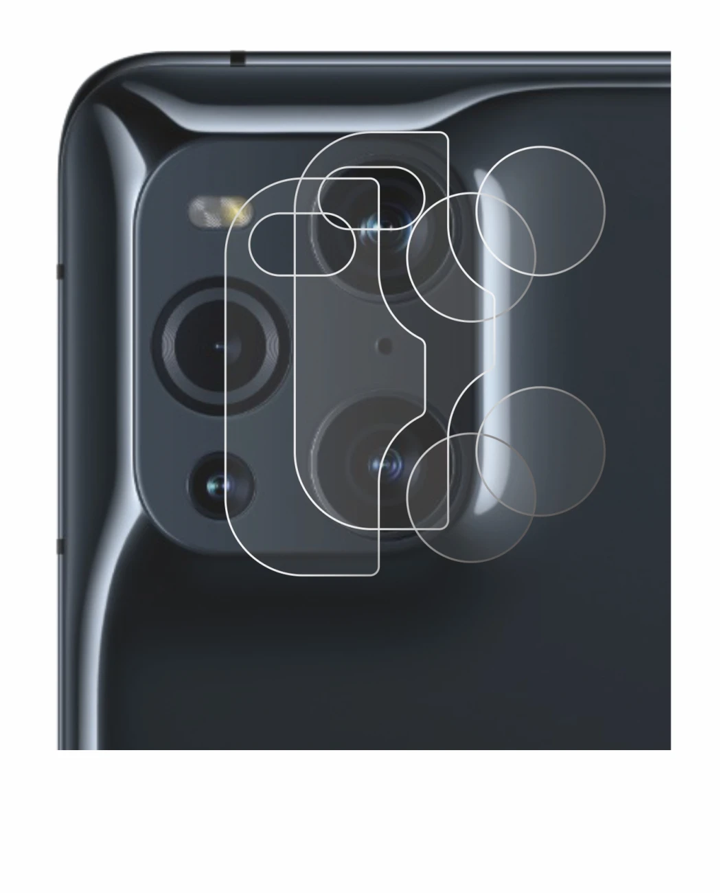 Immagine del dispositivo Oppo Find X3 Pro (SOLO Fotocamera) con un'ampia varietà di protezioni per lo schermo.