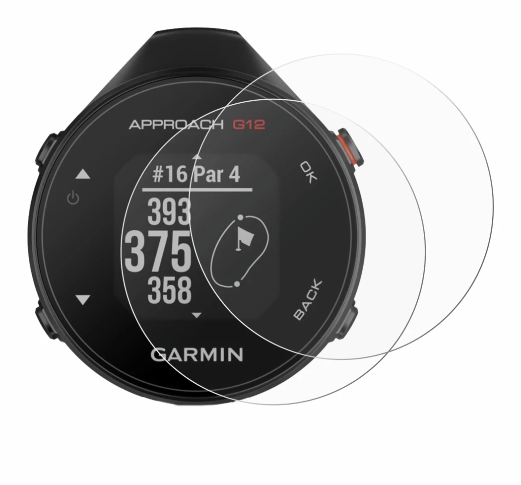 Immagine del dispositivo Garmin Approach G12 con un'ampia varietà di protezioni per lo schermo.
