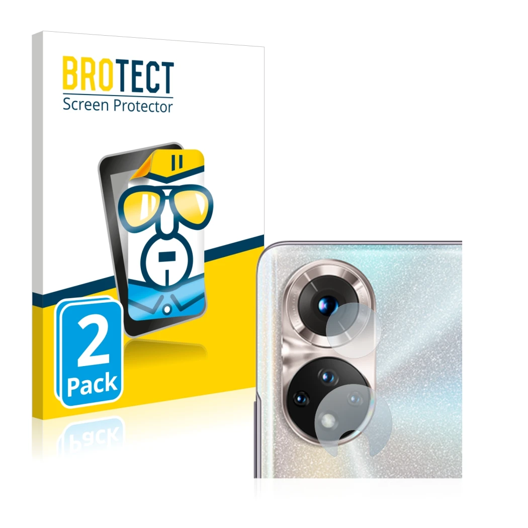 Parte frontale di una confezione del prodotto con il logo del marchio BROTECT. Accanto è raffigurato il dispositivo Honor 50 (