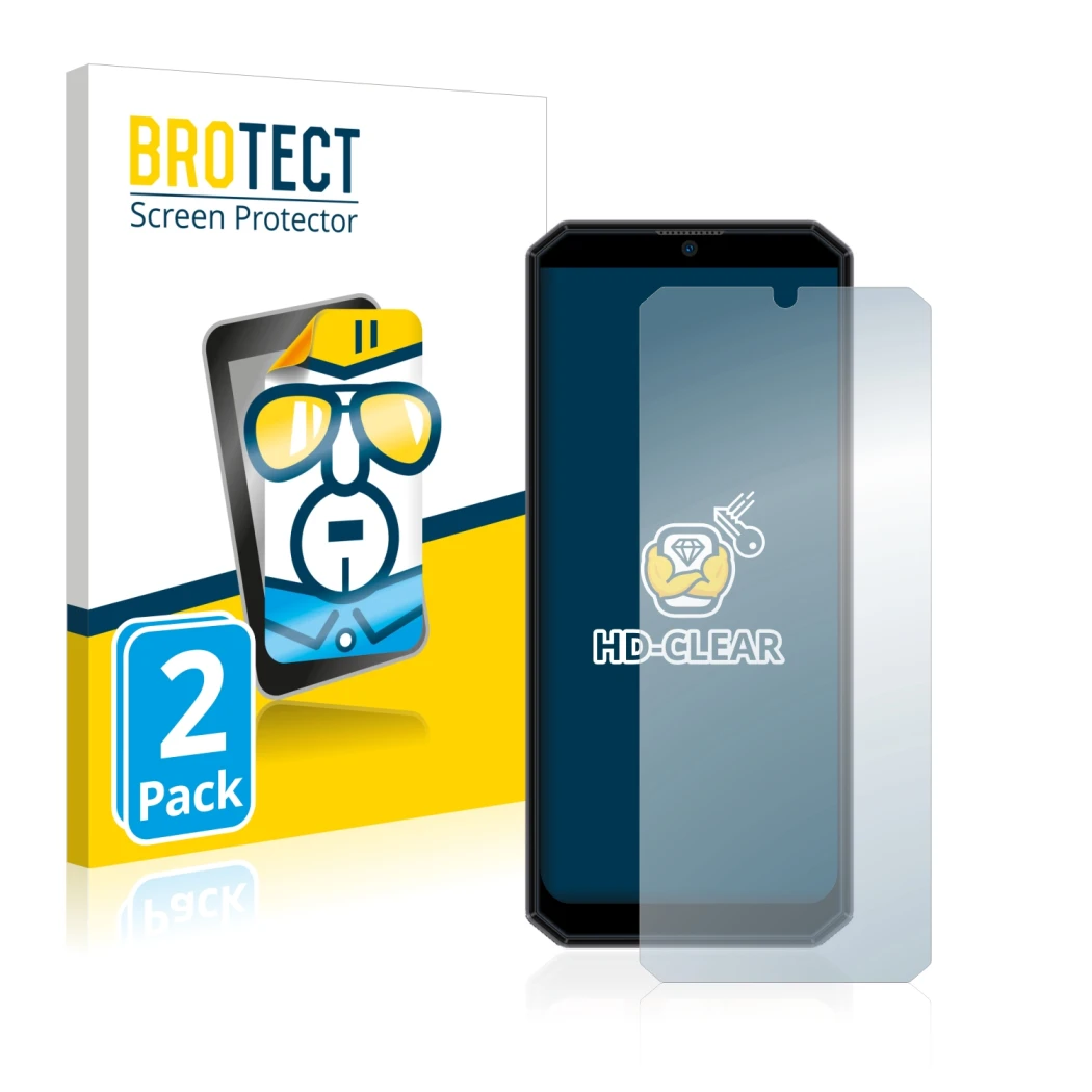 Parte frontale di una confezione del prodotto con il logo del marchio BROTECT. Accanto è raffigurato il dispositivo Oukitel K1