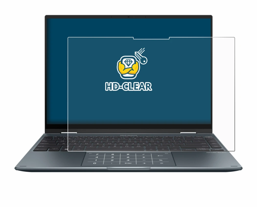 Immagine del dispositivo ASUS ZenBook 14 Flip OLED con un'ampia varietà di protezioni per lo schermo.