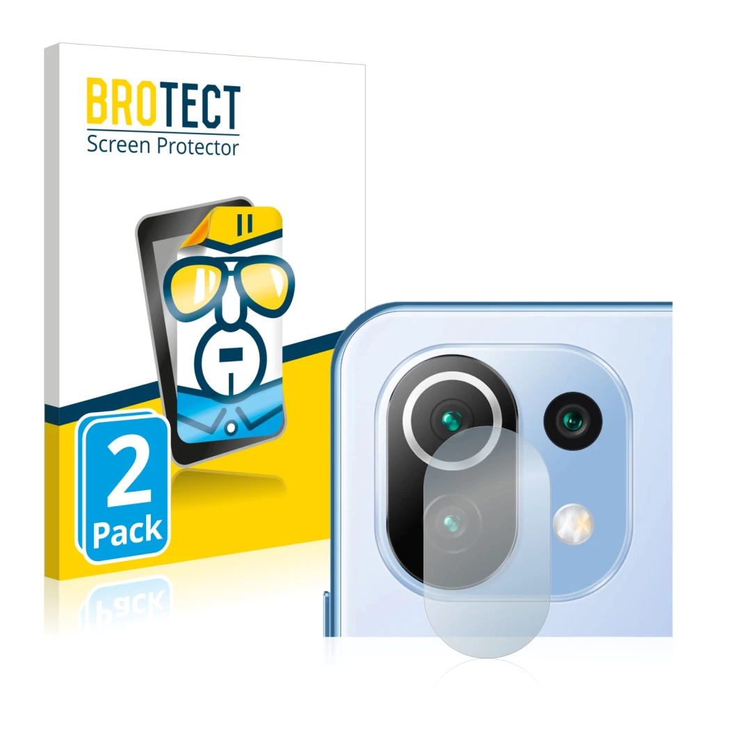 Parte frontale di una confezione del prodotto con il logo del marchio BROTECT. Accanto è raffigurato il dispositivo Xiaomi 11