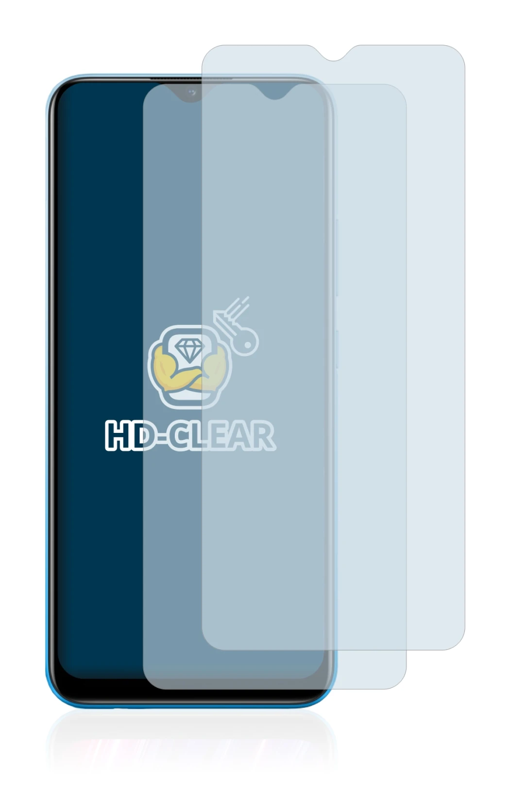 Immagine del dispositivo realme C25Y con un'ampia varietà di protezioni per lo schermo.