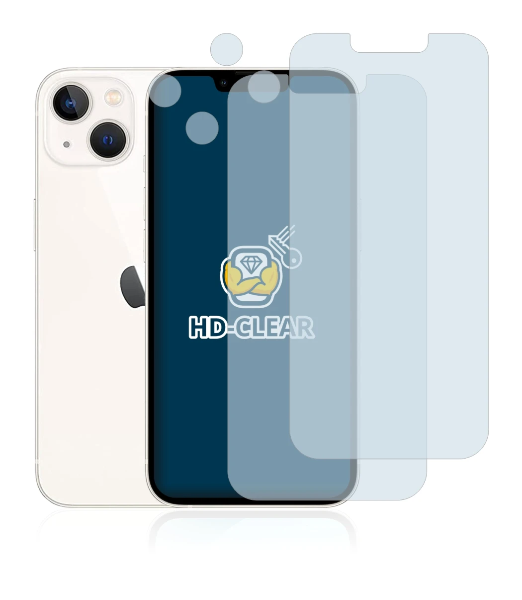 Immagine del dispositivo Apple iPhone 13 (Fronte+Fotocamera) con un'ampia varietà di protezioni per lo schermo.