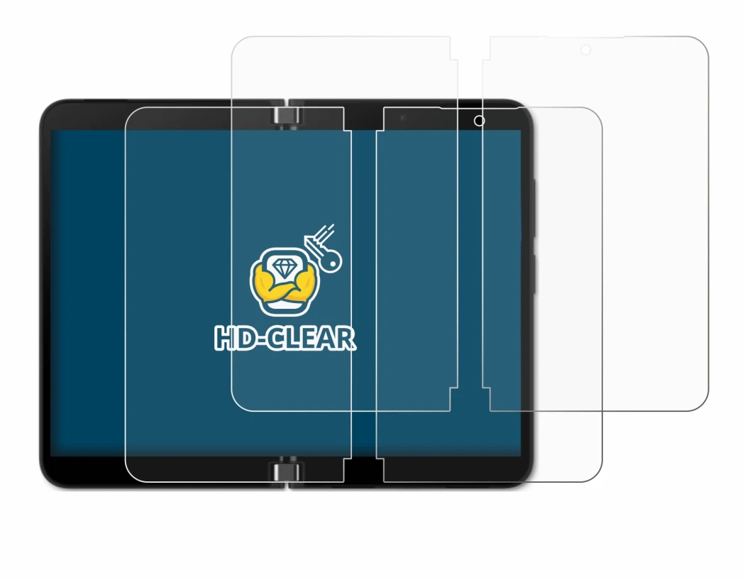 Immagine del dispositivo Microsoft Surface Duo 2 (Display interno) con un'ampia varietà di protezioni per lo schermo.