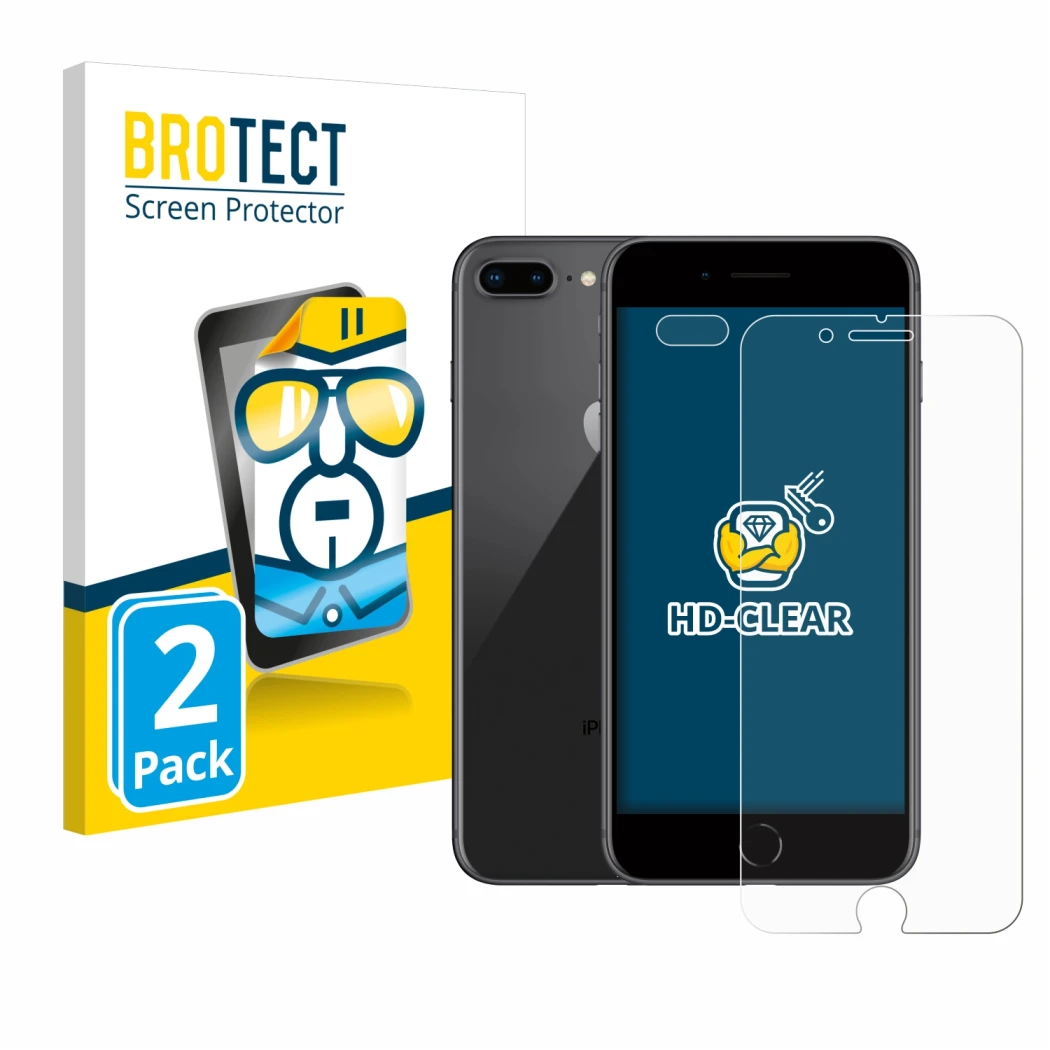 Parte frontale di una confezione del prodotto con il logo del marchio BROTECT. Accanto è raffigurato il dispositivo Apple iPho