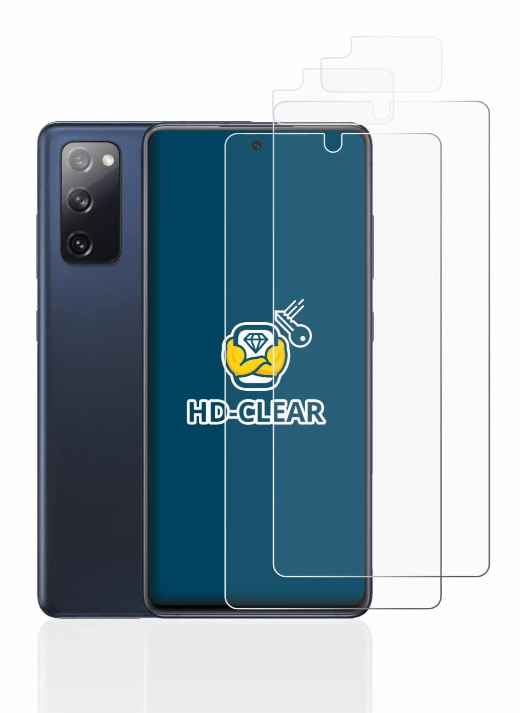 Immagine del dispositivo Samsung Galaxy S20 FE (Fronte+Fotocamera) con un'ampia varietà di protezioni per lo schermo.