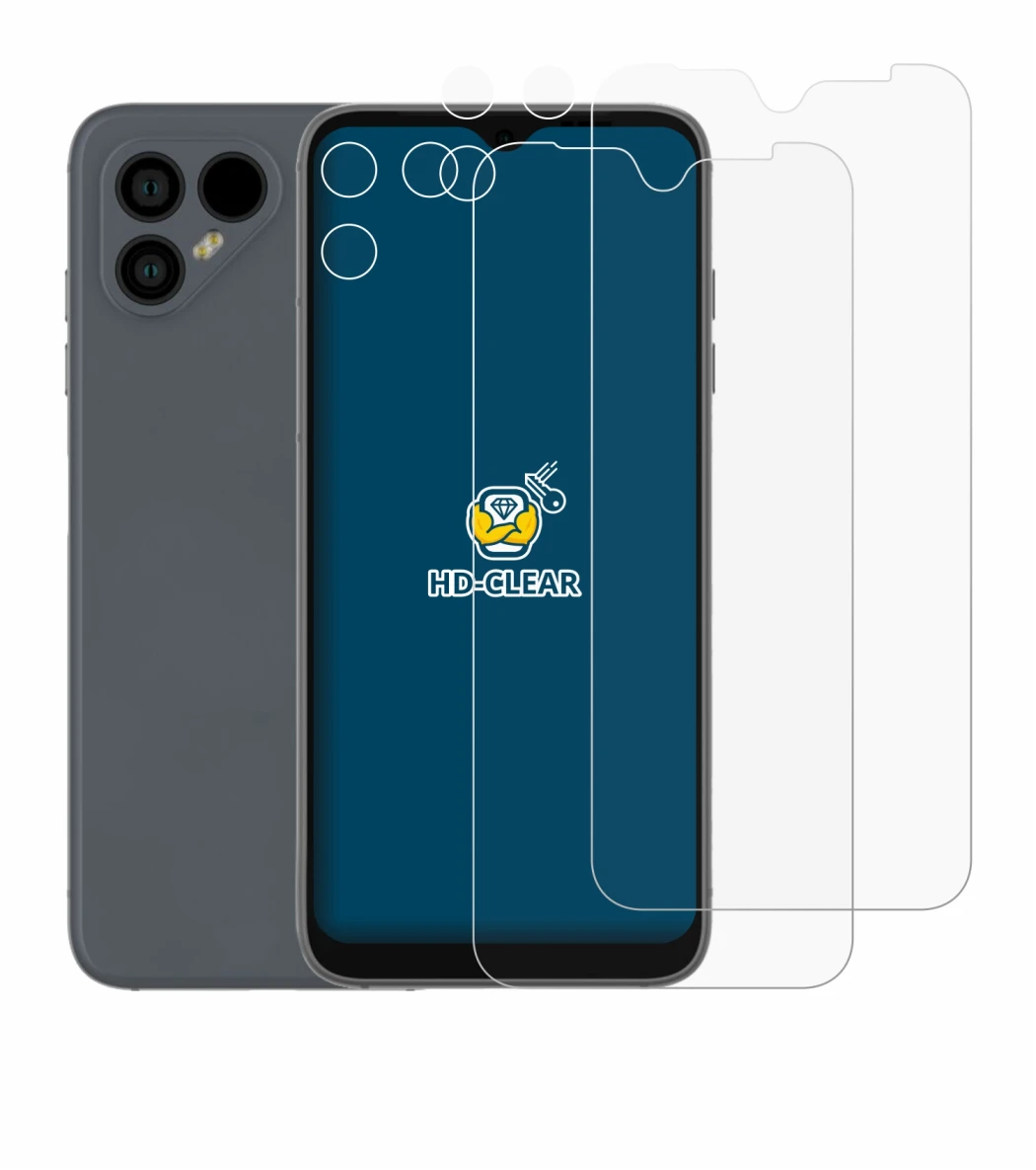 Immagine del dispositivo Fairphone 4 (Fronte+Fotocamera) con un'ampia varietà di protezioni per lo schermo.