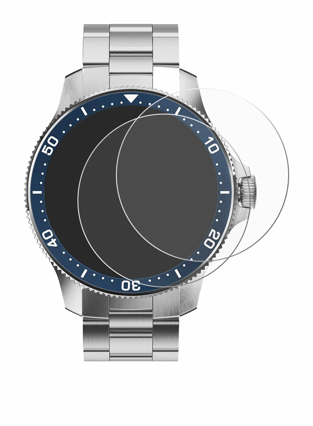 Immagine del dispositivo Withings ScanWatch Horizon (43 mm) con un'ampia varietà di protezioni per lo schermo.