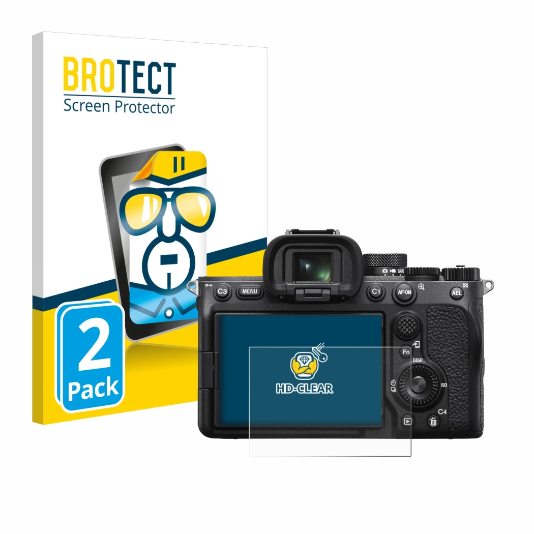 Parte frontale di una confezione del prodotto con il logo del marchio BROTECT. Accanto è raffigurato il dispositivo Sony Alpha
