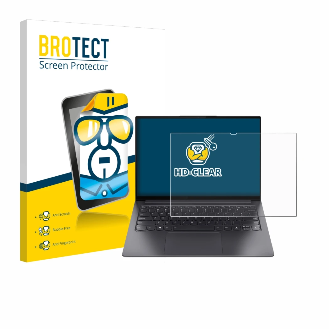 Parte frontale di una confezione del prodotto con il logo del marchio BROTECT. Accanto è raffigurato il dispositivo Lenovo Yog