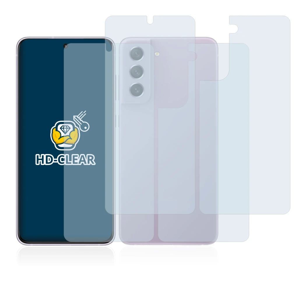 Immagine del dispositivo Samsung Galaxy S21 FE 5G (Fronte+Retro) con un'ampia varietà di protezioni per lo schermo.