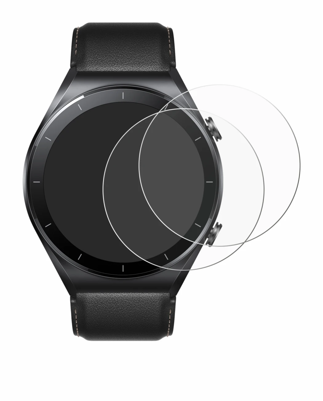 Immagine del dispositivo Xiaomi Watch S1 con un'ampia varietà di protezioni per lo schermo.