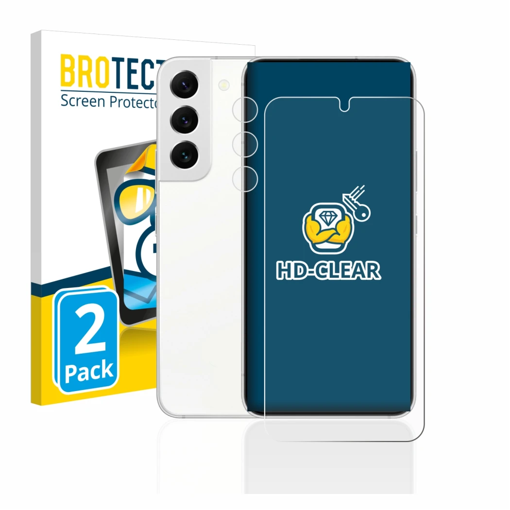 Parte frontale di una confezione del prodotto con il logo del marchio BROTECT. Accanto è raffigurato il dispositivo Samsung Ga