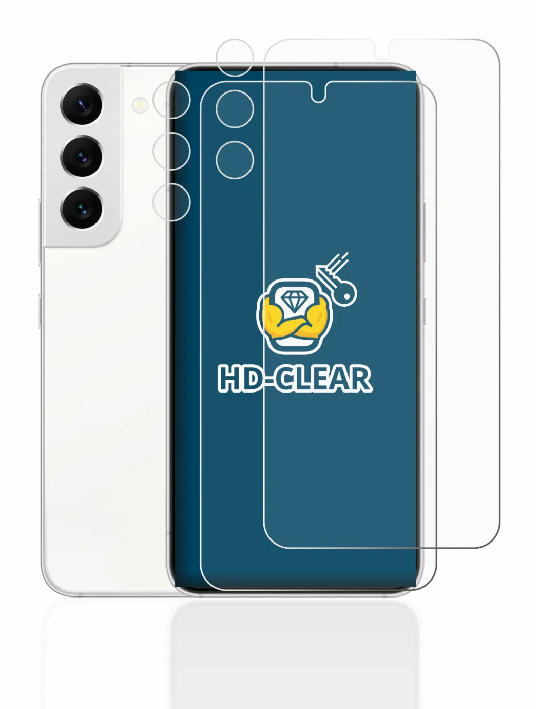 Immagine del dispositivo Samsung Galaxy S22 5G (Fronte+Fotocamera) con un'ampia varietà di protezioni per lo schermo.