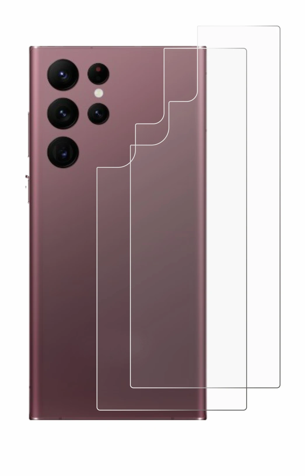 Immagine del dispositivo Samsung Galaxy S22 Ultra 5G (Posteriore) con un'ampia varietà di protezioni per lo schermo.