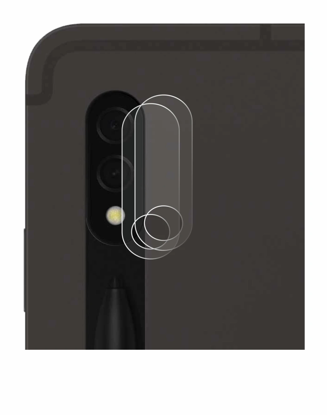 Immagine del dispositivo Samsung Galaxy Tab S8 5G (SOLO Fotocamera) con un'ampia varietà di protezioni per lo schermo.