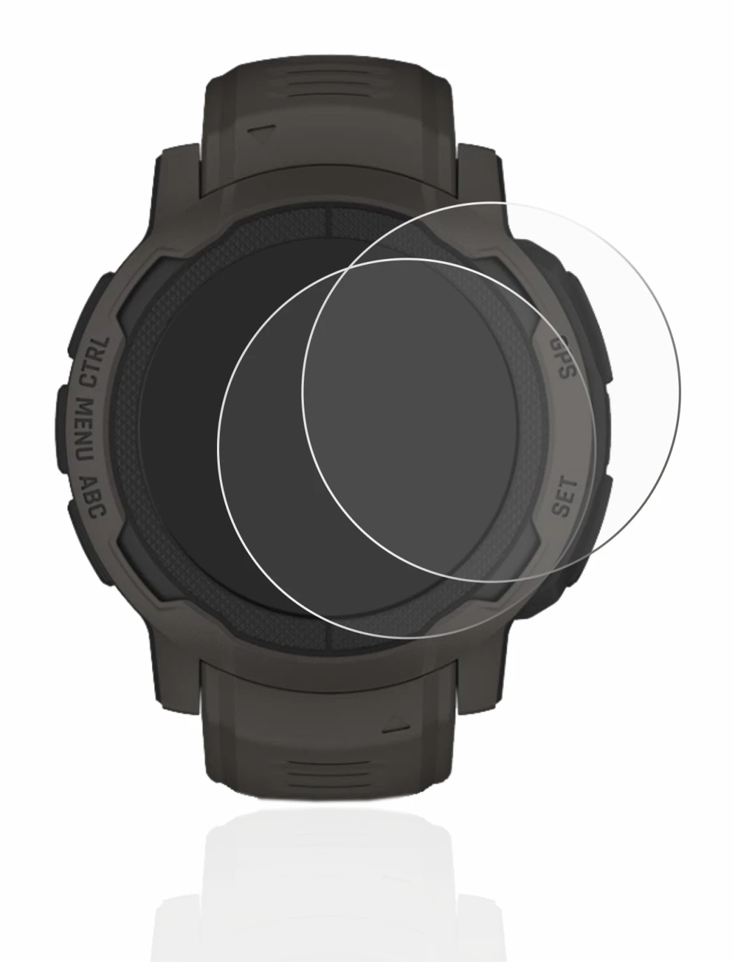 Immagine del dispositivo Garmin Instinct 2 con un'ampia varietà di protezioni per lo schermo.