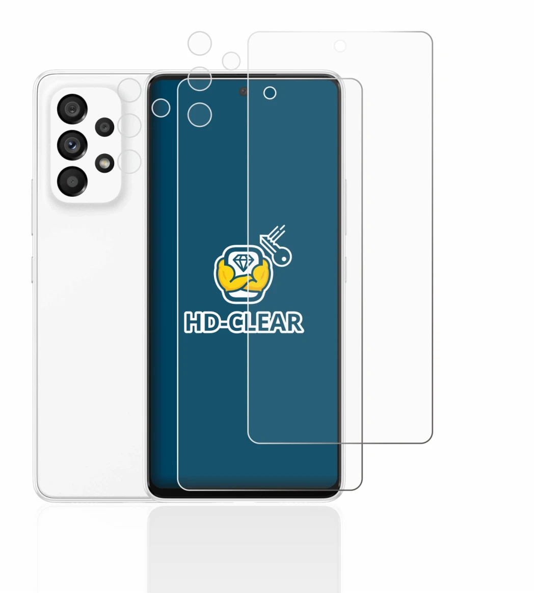 Immagine del dispositivo Samsung Galaxy A53 5G (Fronte+Fotocamera) con un'ampia varietà di protezioni per lo schermo.