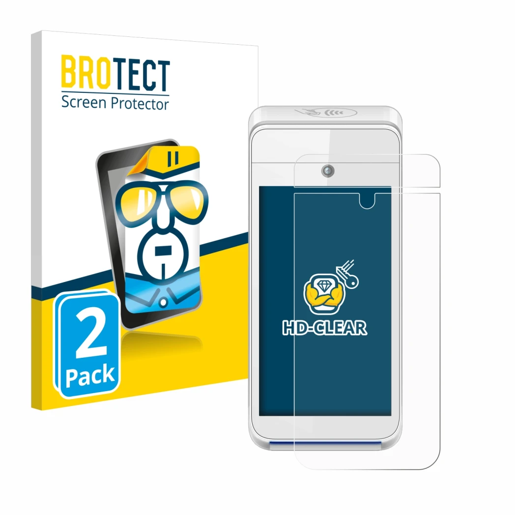 Parte frontale di una confezione del prodotto con il logo del marchio BROTECT. Accanto è raffigurato il dispositivo Pax A920 c