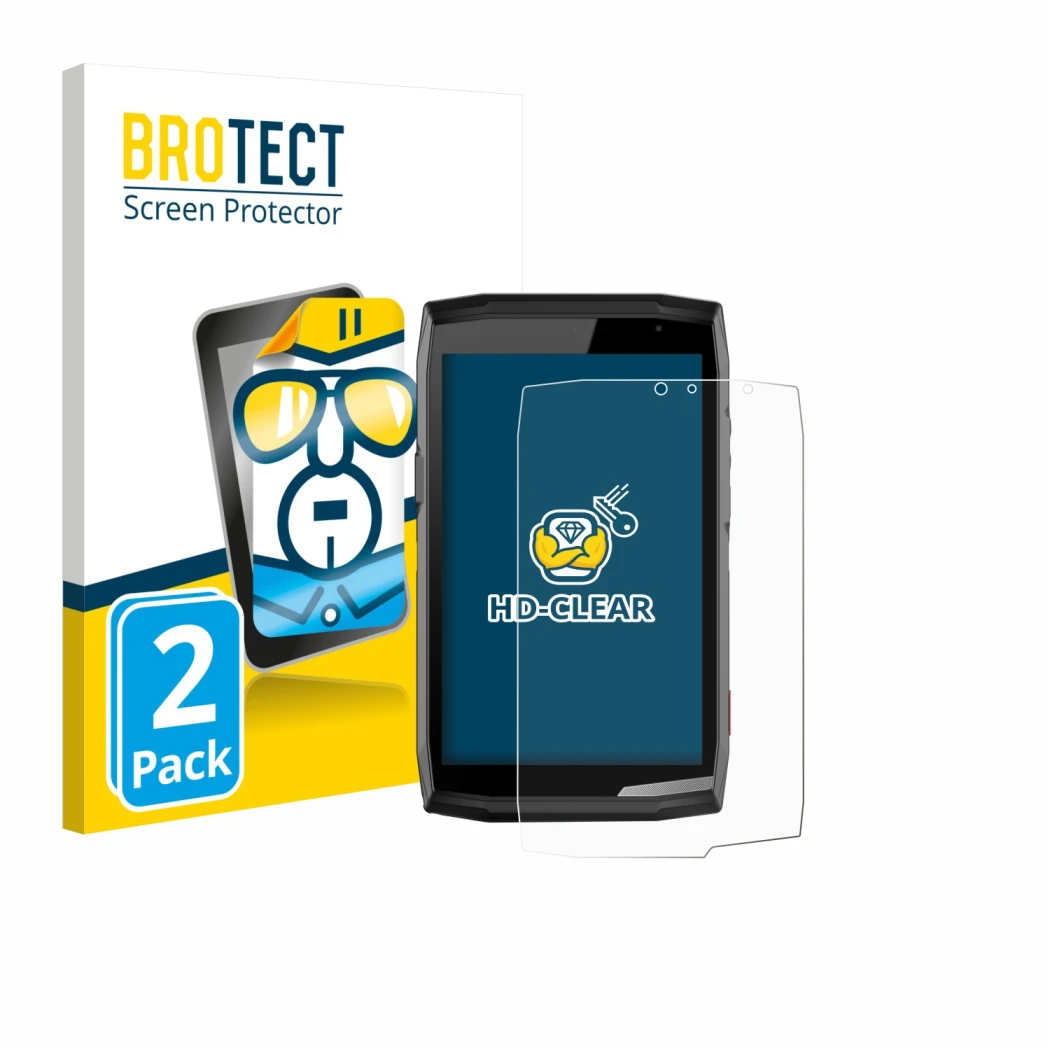 Parte frontale di una confezione del prodotto con il logo del marchio BROTECT. Accanto è raffigurato il dispositivo Crosscall