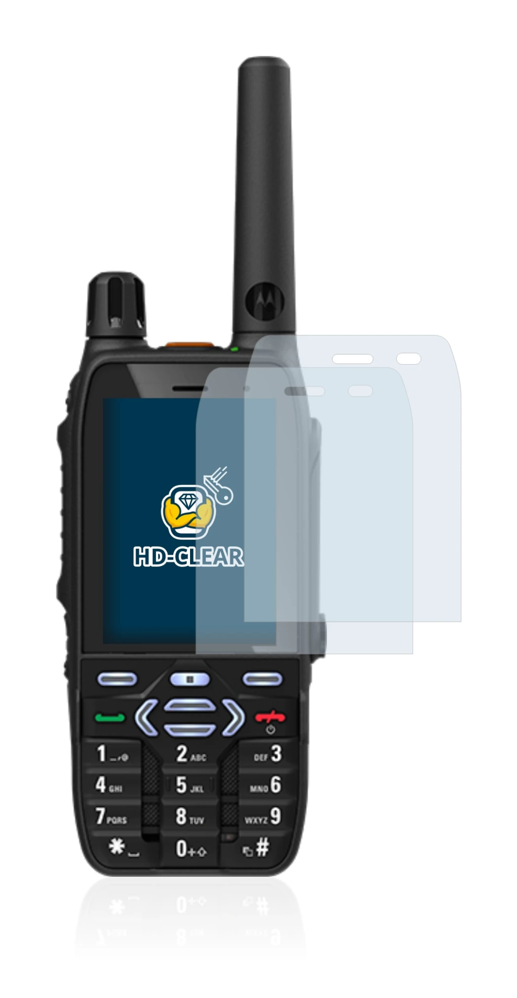 Immagine del dispositivo Motorola MXP600 con un'ampia varietà di protezioni per lo schermo.