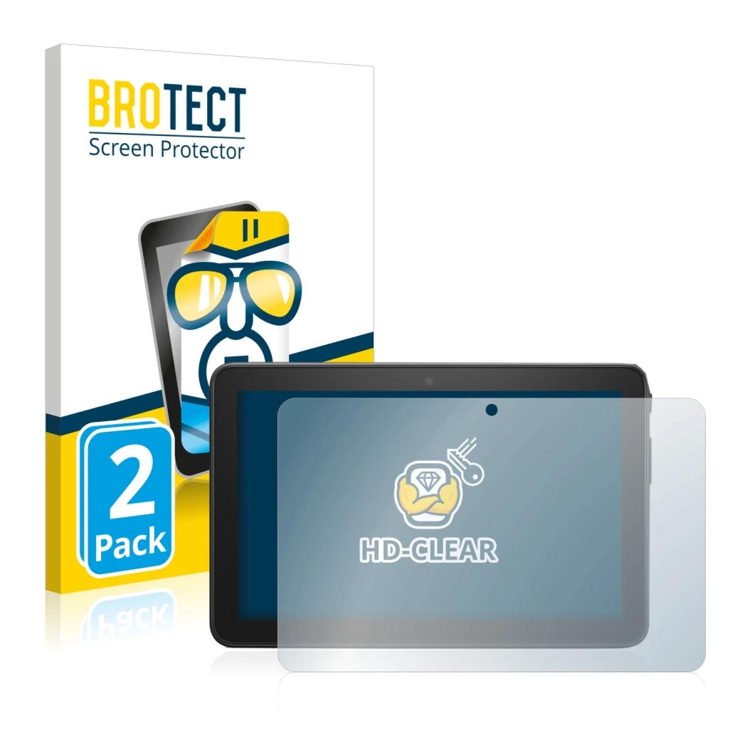Parte frontale di una confezione del prodotto con il logo del marchio BROTECT. Accanto è raffigurato il dispositivo Amazon Fir