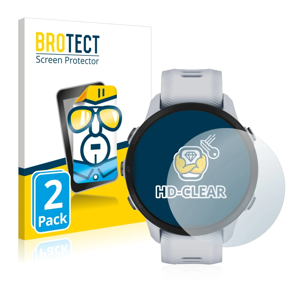 Parte frontale di una confezione del prodotto con il logo del marchio BROTECT. Accanto è raffigurato il dispositivo Garmin For