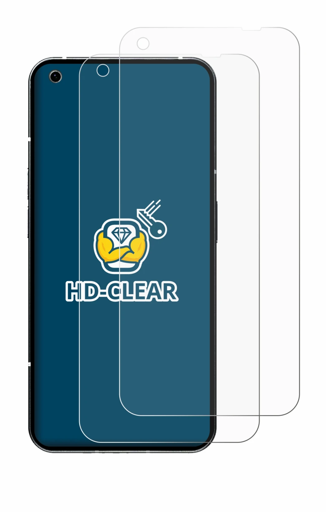 Immagine del dispositivo Nothing Phone (1) con un'ampia varietà di protezioni per lo schermo.