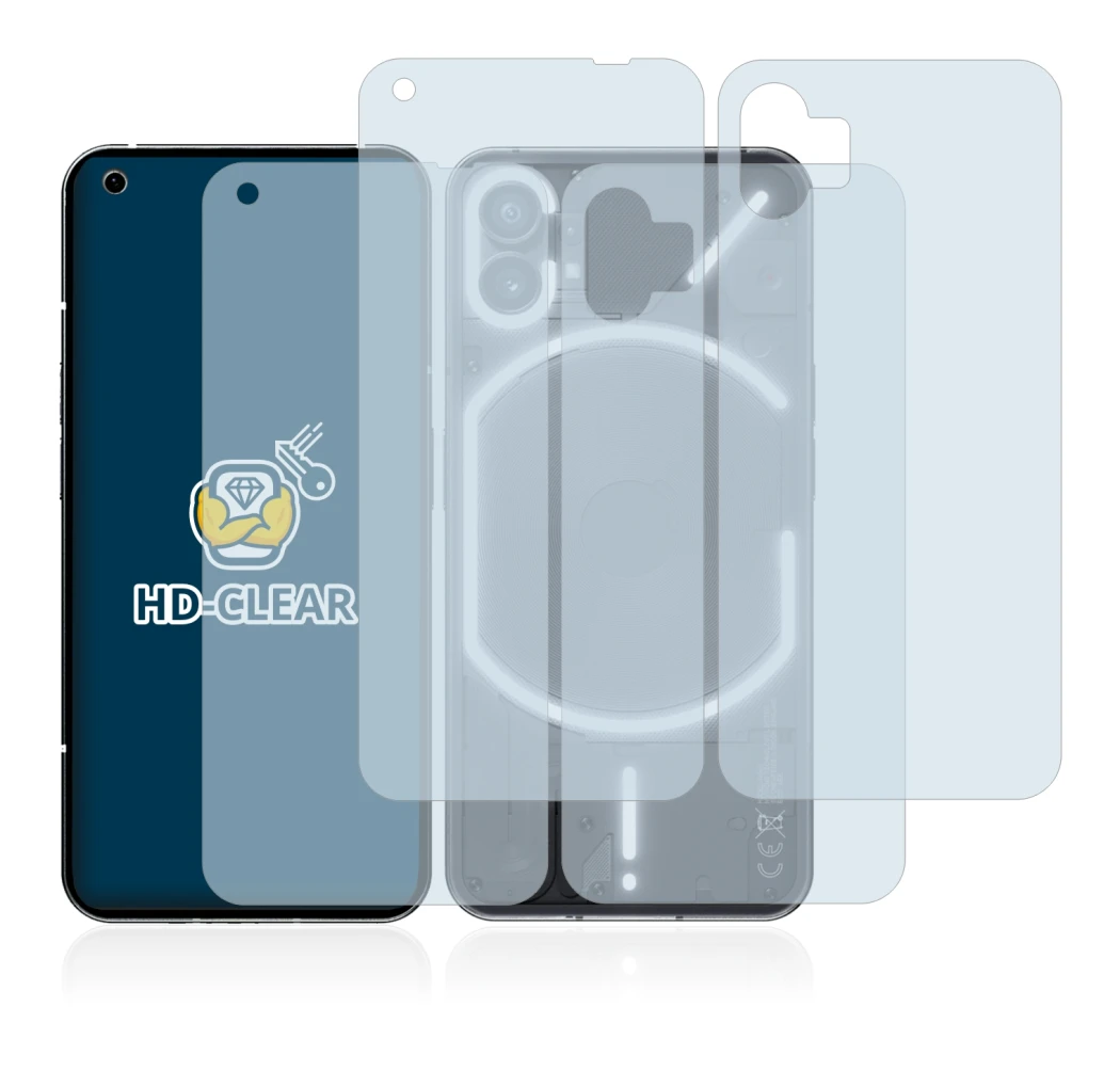 Immagine del dispositivo Nothing Phone (1) (Fronte+Retro) con un'ampia varietà di protezioni per lo schermo.