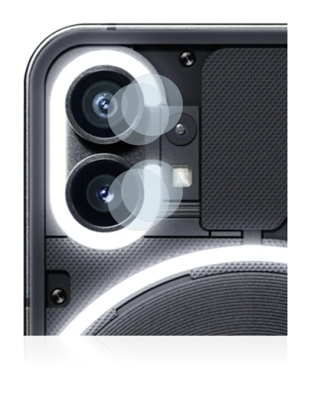 Immagine del dispositivo Nothing Phone (1) (SOLO Fotocamera) con un'ampia varietà di protezioni per lo schermo.