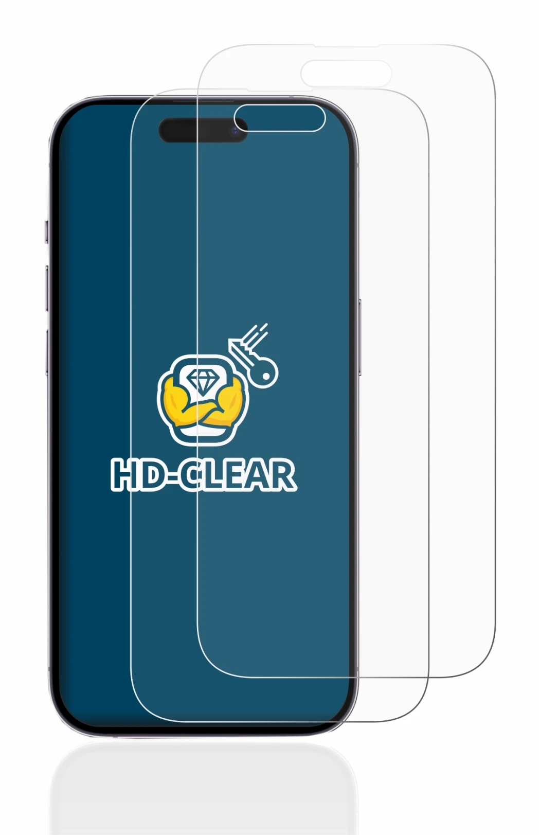 Immagine del dispositivo Apple iPhone 14 Pro con un'ampia varietà di protezioni per lo schermo.