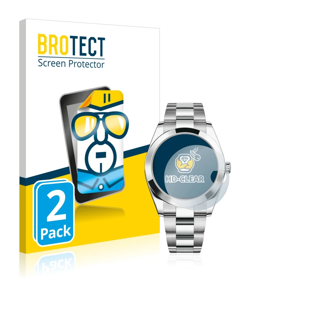 Parte frontale di una confezione del prodotto con il logo del marchio BROTECT. Accanto è raffigurato il dispositivo Rolex Date