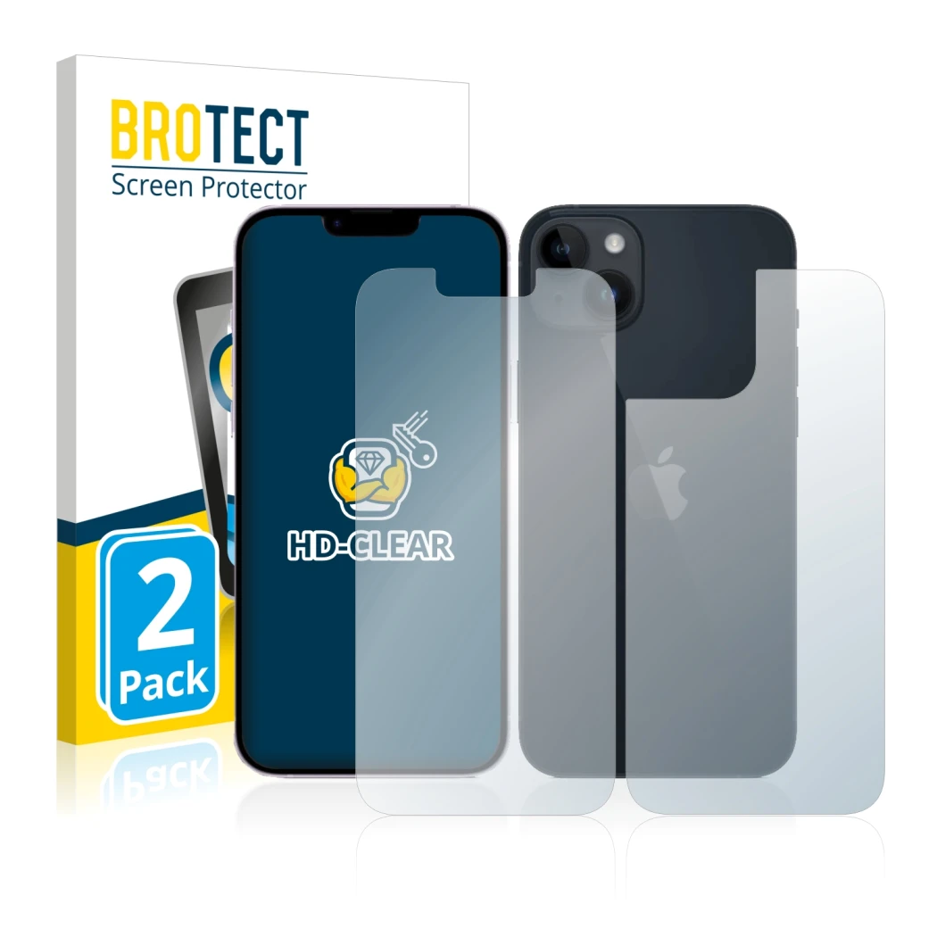 Parte frontale di una confezione del prodotto con il logo del marchio BROTECT. Accanto è raffigurato il dispositivo Apple iPho