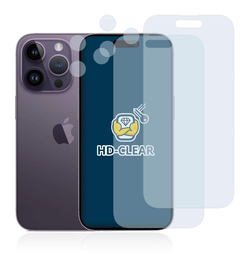 Immagine del dispositivo Apple iPhone 14 Pro (Fronte+Fotocamera) con un'ampia varietà di protezioni per lo schermo.