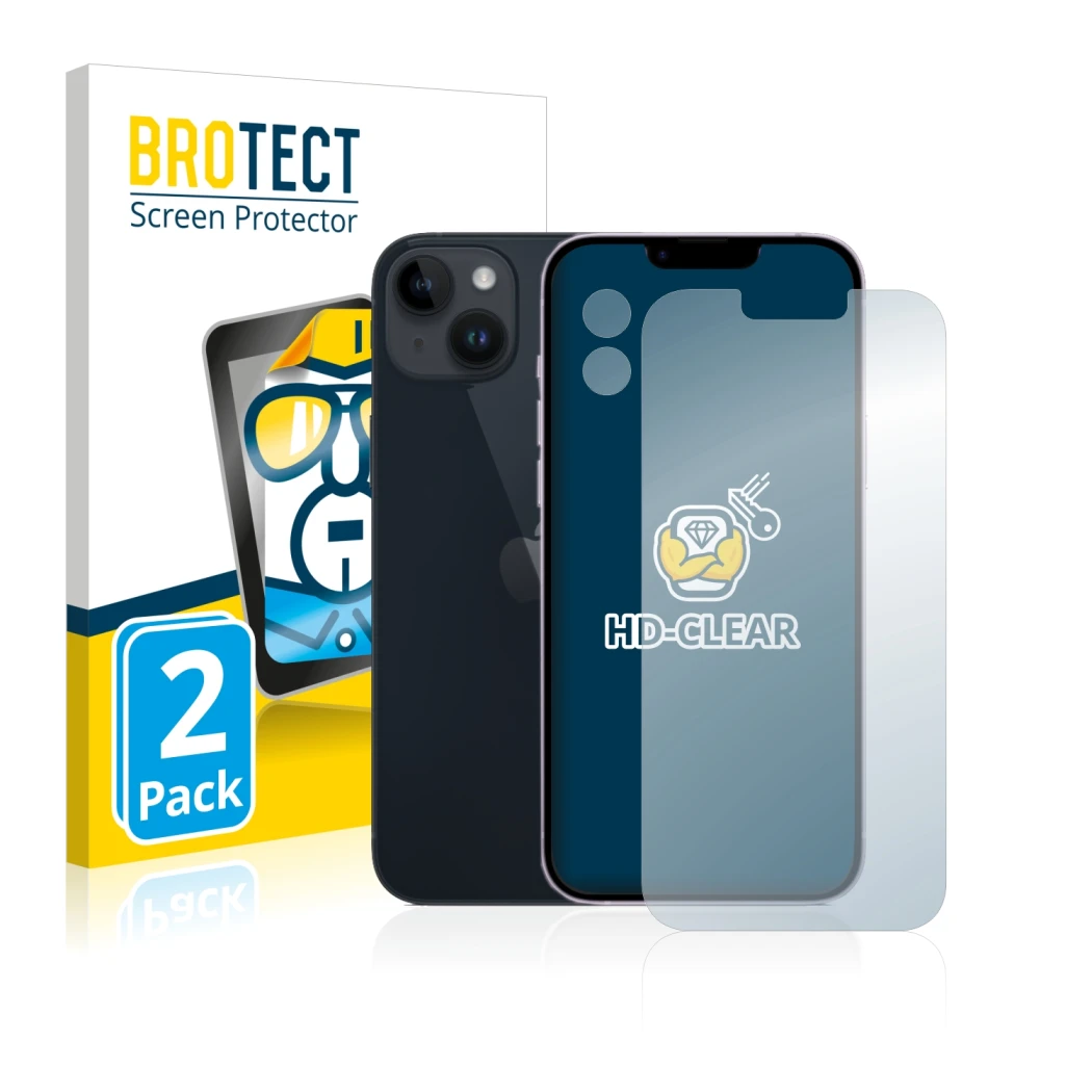 Parte frontale di una confezione del prodotto con il logo del marchio BROTECT. Accanto è raffigurato il dispositivo Apple iPho