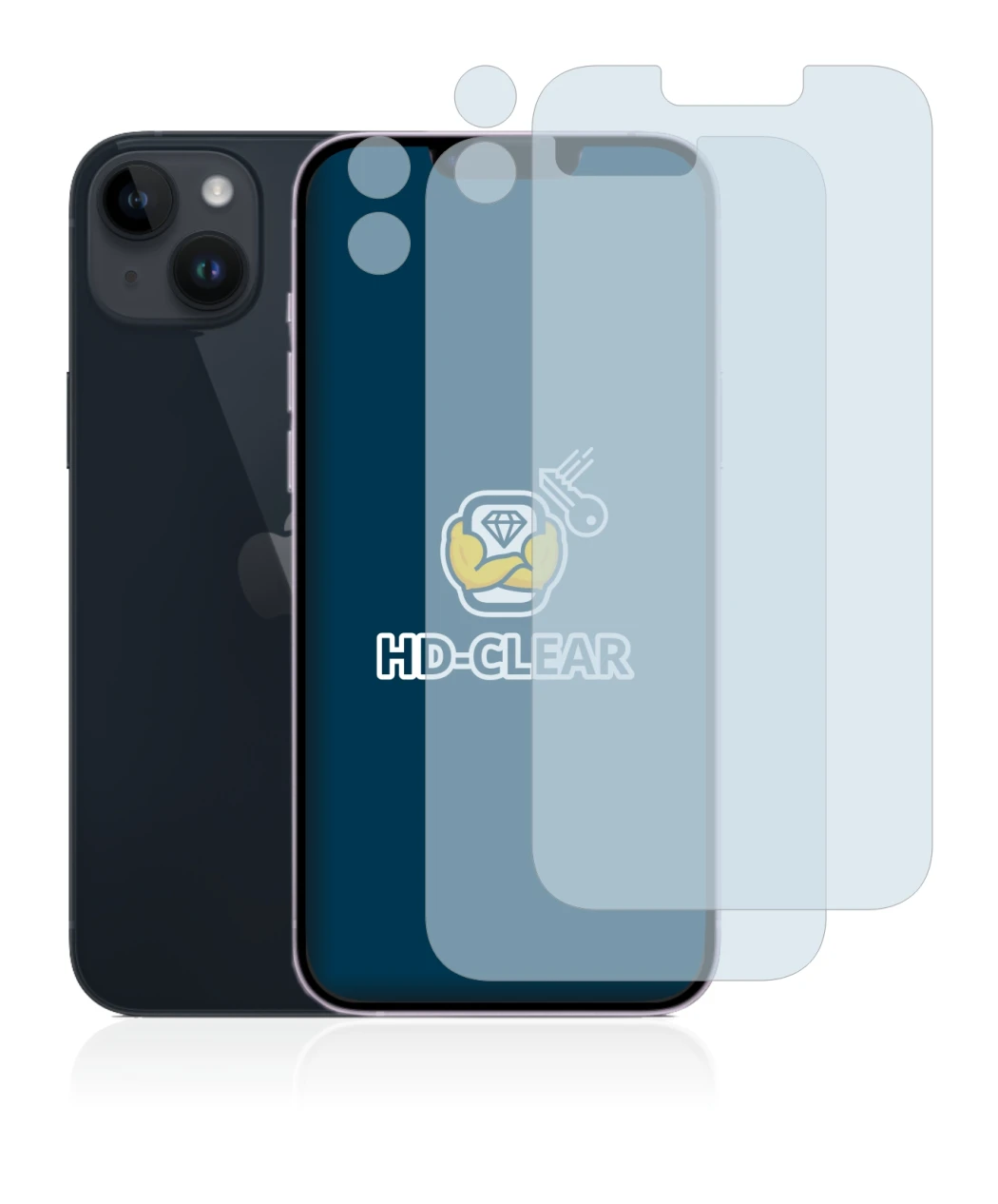 Immagine del dispositivo Apple iPhone 14 Plus (Fronte+Fotocamera) con un'ampia varietà di protezioni per lo schermo.