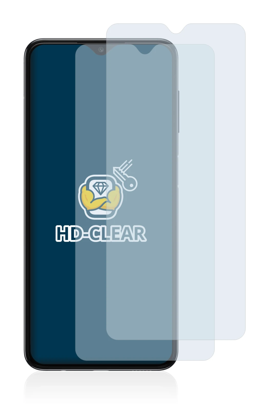 Immagine del dispositivo Samsung Galaxy A04s con un'ampia varietà di protezioni per lo schermo.