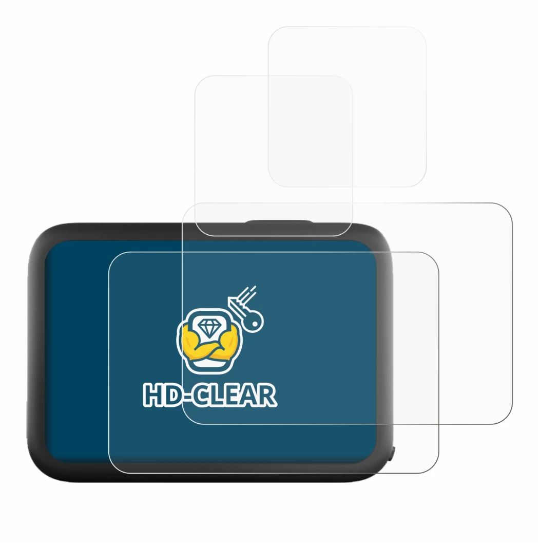 Immagine del dispositivo GoPro Hero 11 Black con un'ampia varietà di protezioni per lo schermo.