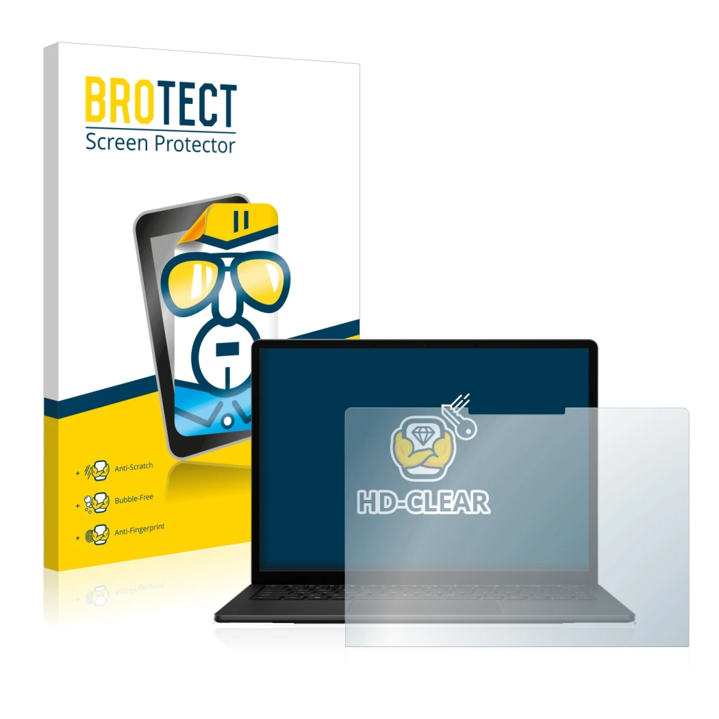 Parte frontale di una confezione del prodotto con il logo del marchio BROTECT. Accanto è raffigurato il dispositivo Microsoft 