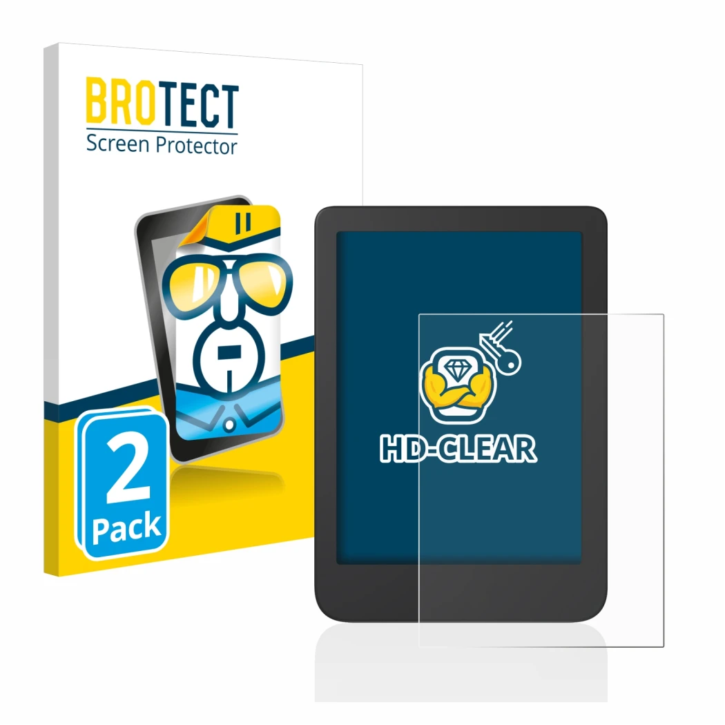 Parte frontale di una confezione del prodotto con il logo del marchio BROTECT. Accanto è raffigurato il dispositivo Tolino Shi