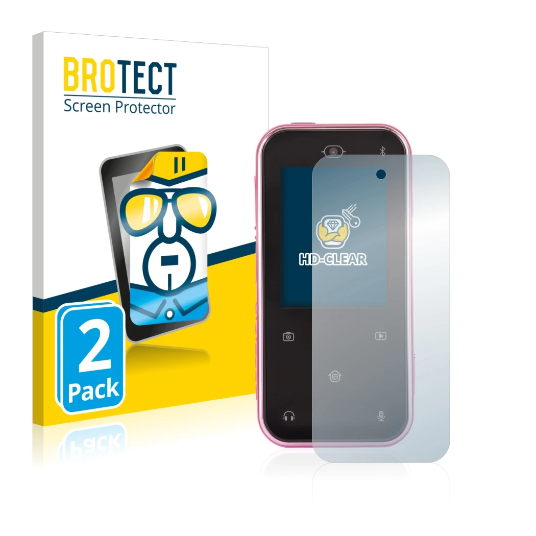 Parte frontale di una confezione del prodotto con il logo del marchio BROTECT. Accanto è raffigurato il dispositivo Vtech Kidi