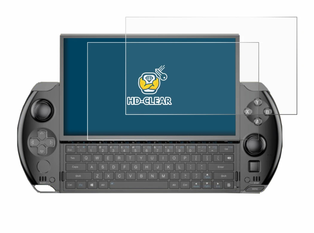 Immagine del dispositivo GPD Win 4 con un'ampia varietà di protezioni per lo schermo.