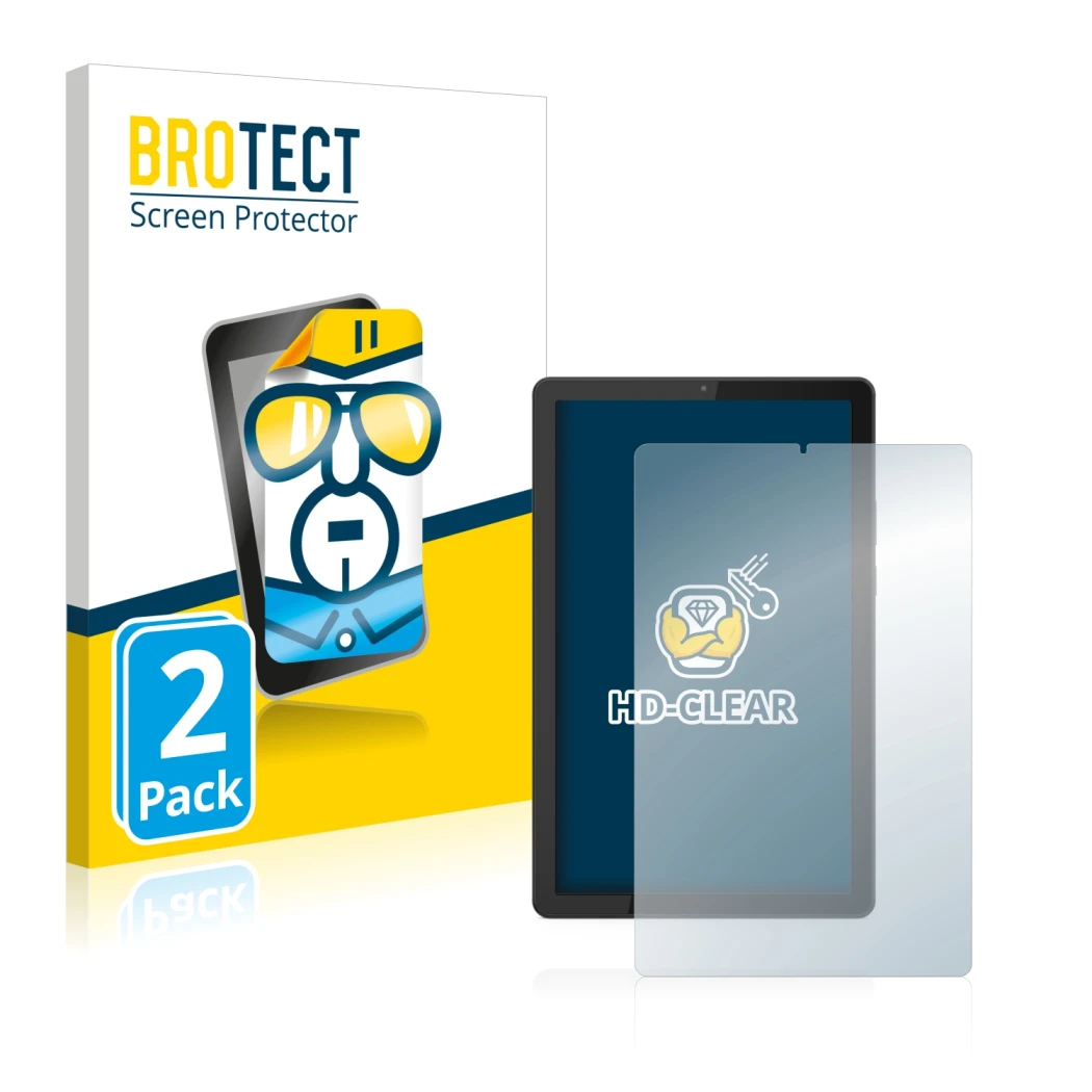 Parte frontale di una confezione del prodotto con il logo del marchio BROTECT. Accanto è raffigurato il dispositivo Lenovo Tab