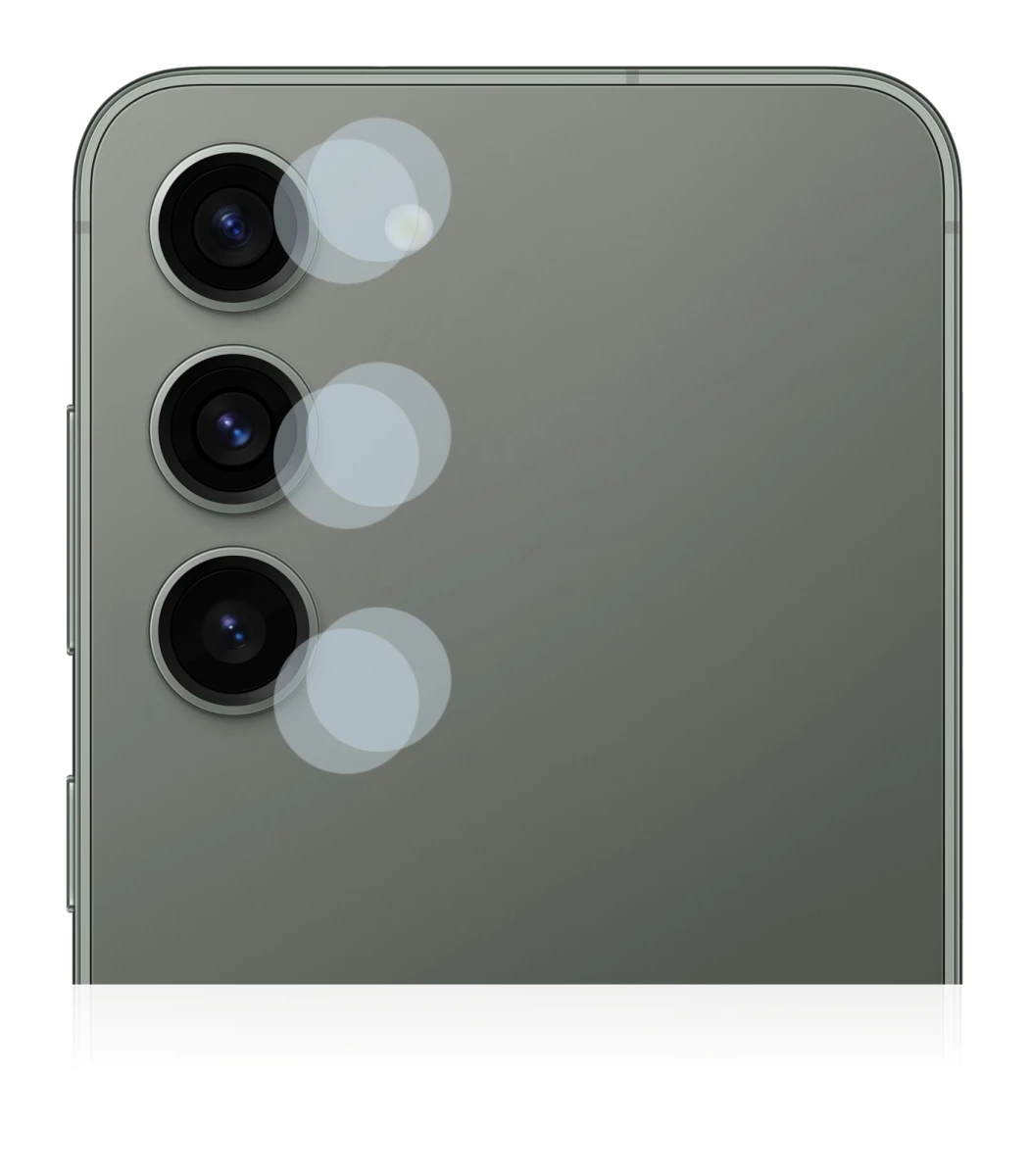 Immagine del dispositivo Samsung Galaxy S23 (SOLO Fotocamera) con un'ampia varietà di protezioni per lo schermo.