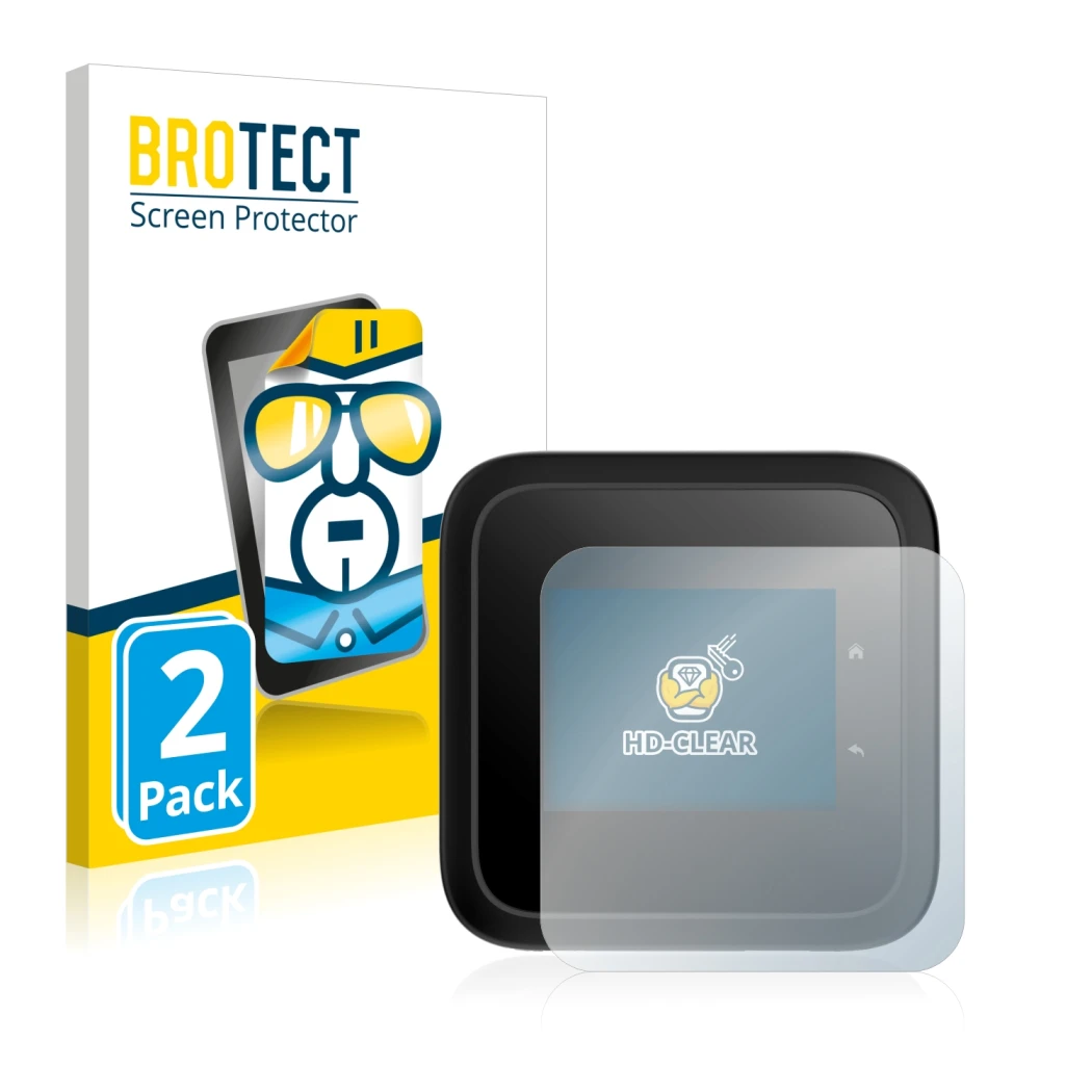 Parte frontale di una confezione del prodotto con il logo del marchio BROTECT. Accanto è raffigurato il dispositivo Netgear Ni