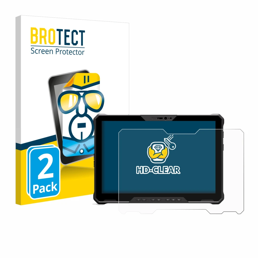 Parte frontale di una confezione del prodotto con il logo del marchio BROTECT. Accanto è raffigurato il dispositivo Dell Latit