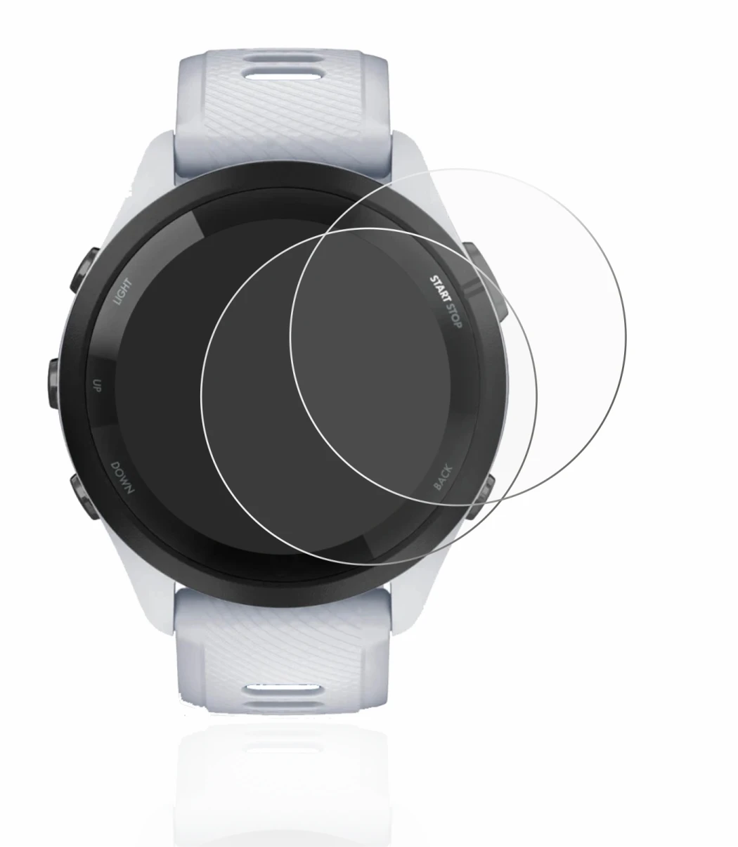 Immagine del dispositivo Garmin Forerunner 265 (46 mm) con un'ampia varietà di protezioni per lo schermo.
