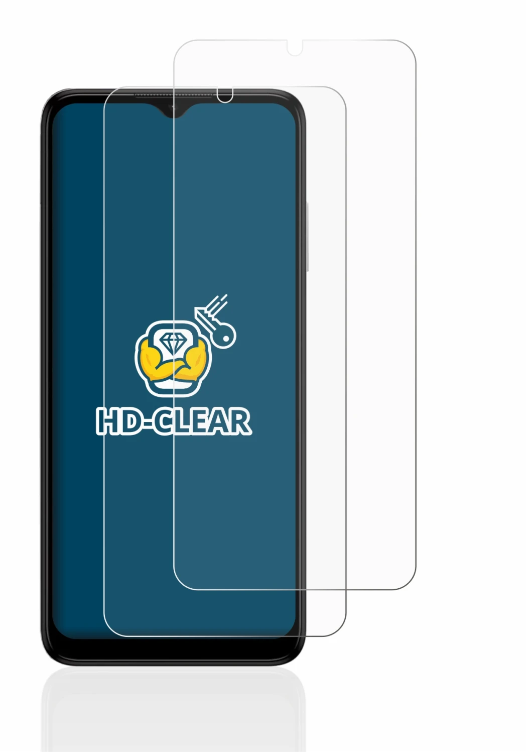 Immagine del dispositivo Nokia G22 con un'ampia varietà di protezioni per lo schermo.